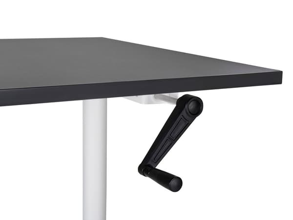 Manuellt justerbart skrivbord Svart bordsskiva Vit stålram 160 x 72 cm Sitt och stå Runda fötter Modern design Kontor