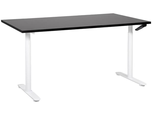 Manuellt justerbart skrivbord Svart bordsskiva Vit stålram 160 x 72 cm Sitt och stå Runda fötter Modern design Kontor