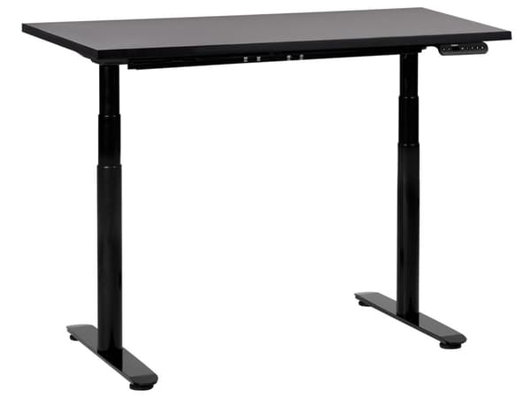 Elektriskt justerbart skrivbord Svart bordsskiva Svart stålram 120 x 72 cm Sitt- och ståbord Runda fötter Modern design