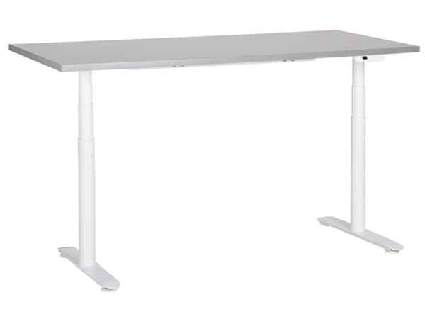 Elektriskt justerbart skrivbord Grå bordsskiva Vit stålram 160 x 72 cm Sitt- och ståbord Runda fötter Modern design