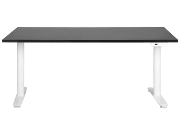 Elektriskt justerbart skrivbord Svart bordsskiva Vit stålram 160 x 72 cm Sitt- och ståbord Runda fötter Modern design