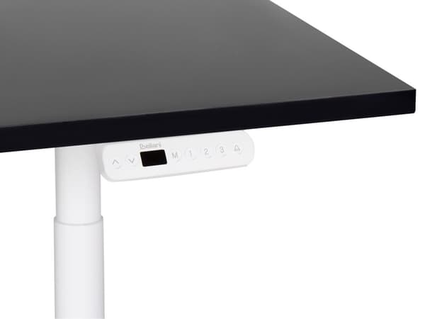 Elektriskt justerbart skrivbord Svart bordsskiva Vit stålram 160 x 72 cm Sitt- och ståbord Runda fötter Modern design