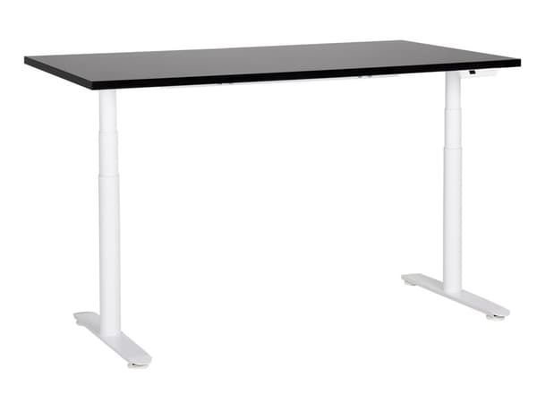 Elektriskt justerbart skrivbord Svart bordsskiva Vit stålram 160 x 72 cm Sitt- och ståbord Runda fötter Modern design