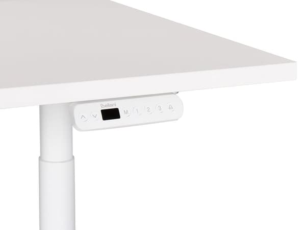 Elektriskt justerbart skrivbord Vit bordsskiva Vit stålram 120 x 72 cm Sitt- och ståbord Runda fötter Modern design