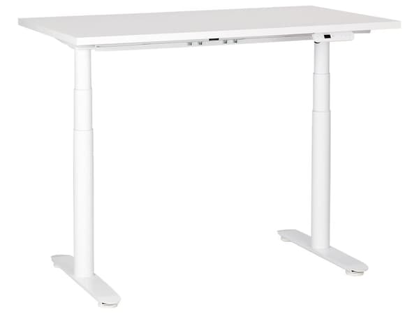 Elektriskt justerbart skrivbord Vit bordsskiva Vit stålram 120 x 72 cm Sitt- och ståbord Runda fötter Modern design