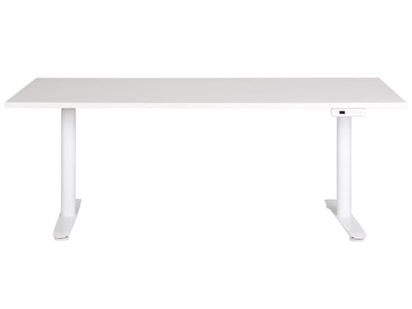 Elektriskt justerbart skrivbord Vit bordsskiva Vit stålram 180 x 80 cm Sitt- och ståbord Runda fötter Modern design