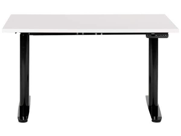 Elektriskt justerbart skrivbord Vit bordsskiva Svart stålram 120 x 72 cm Sitt- och ståbord Runda fötter Modern design