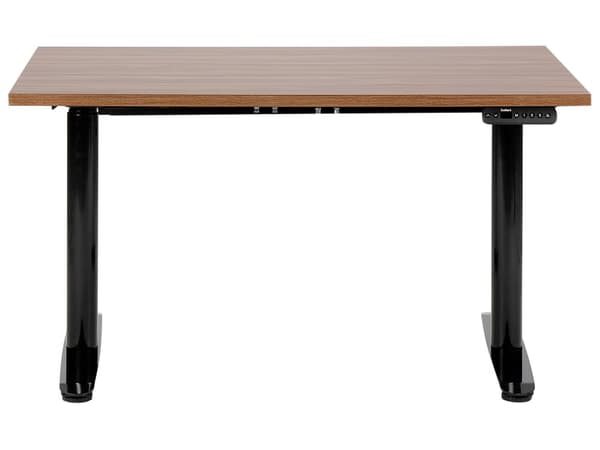 Elektriskt justerbart skrivbord Mörk träskiva Svart stålram 120 x 72 cm Sitt- och ståbord Runda fötter Modern design