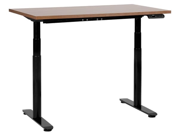 Elektriskt justerbart skrivbord Mörk träskiva Svart stålram 120 x 72 cm Sitt- och ståbord Runda fötter Modern design