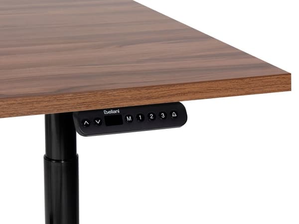 Elektriskt justerbart skrivbord Mörk träskiva Svart stålram 180 x 80 cm Sitt- och ståbord Runda fötter Modern design