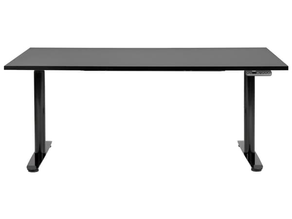 Elektriskt justerbart skrivbord Svart bordsskiva Svart stålram 160 x 72 cm Sitt- och ståbord Runda fötter Modern design