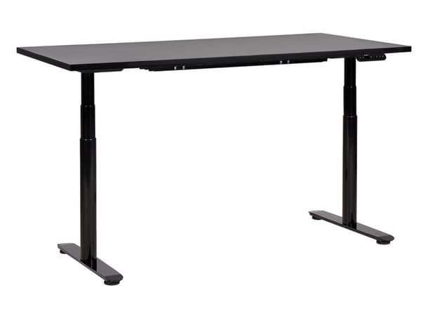 Elektriskt justerbart skrivbord Svart bordsskiva Svart stålram 160 x 72 cm Sitt- och ståbord Runda fötter Modern design