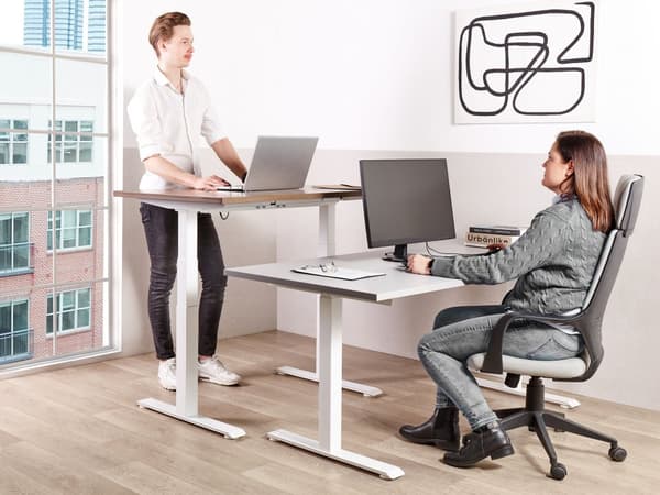 Hæve Sænkebord Hvidt Træ og Stål Stel 120 x 72 cm Lille Ergonomisk Justerbar Elektrisk Skrivebord til Hjemmet Kontor Værelse Moderne Design