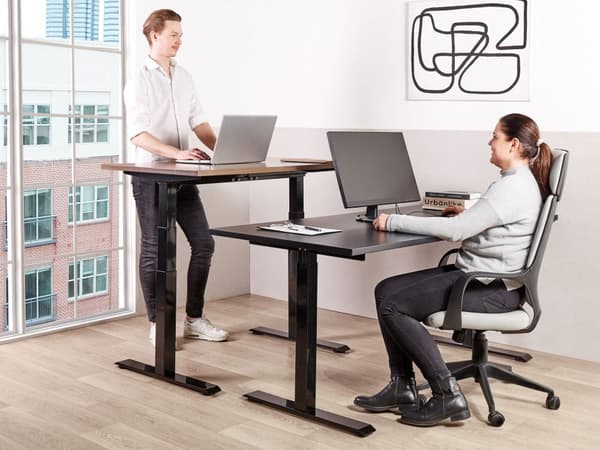 Hæve Sænkebord Sort Træ og Stål Stel 180 x 80 cm Lille Ergonomisk Justerbar Elektrisk Skrivebord til Hjemmet Kontor Værelse Moderne Design