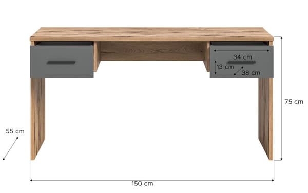 Mason skrivbord 2 lådor grå,ek dekor.