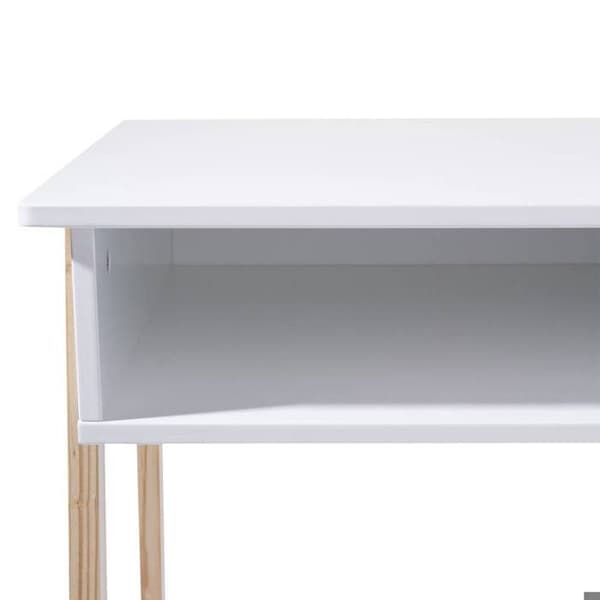 Träskrivbord för barn - ATMOSPHERA - VIT och naturligt TRÄ - Praktiskt och smart - skandinavisk stil