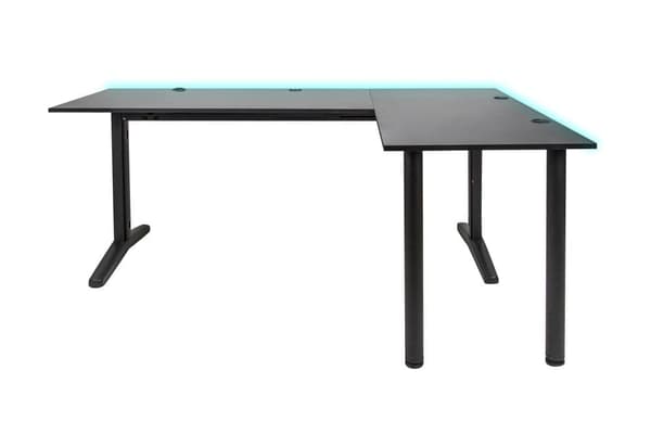 SyberDesk Gaming hörnskrivbord V2 - 197 x 132 cm - Skrivbord med LED - USB HUB - Kabelhanteringssystem i skrivbordsramen - spelbord