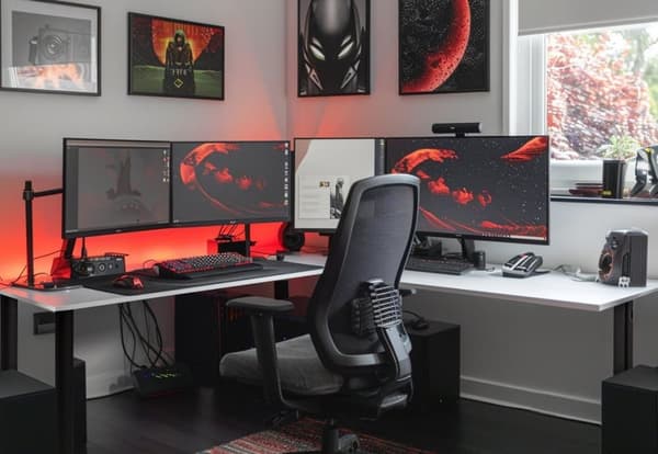 SyberDesk Gaming hjørne skrivebord V2 - 197 x 132 cm - Skrivebord med LED - USB HUB - Kabelstyringssystem i skrivebordsrammen - Gamingbord