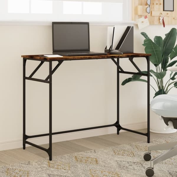 skrivebord 100x45x76 cm konstrueret træ og stål røget eg