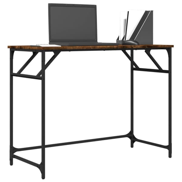 skrivebord 100x45x76 cm konstrueret træ og stål røget eg
