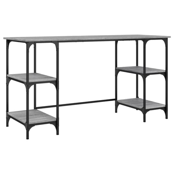 skrivebord 140x50x75 cm metal og konstrueret træ grå sonoma-eg