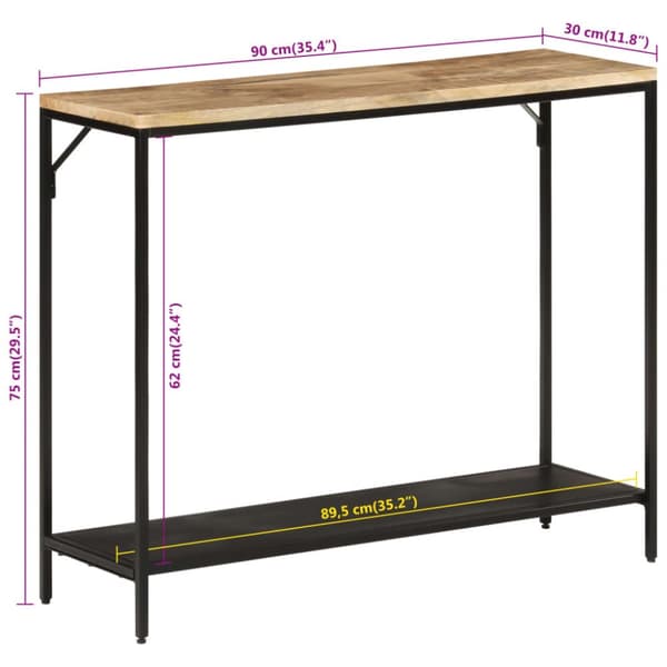 konsolbord 90x30x75 cm massivt ru mangotræ og jern