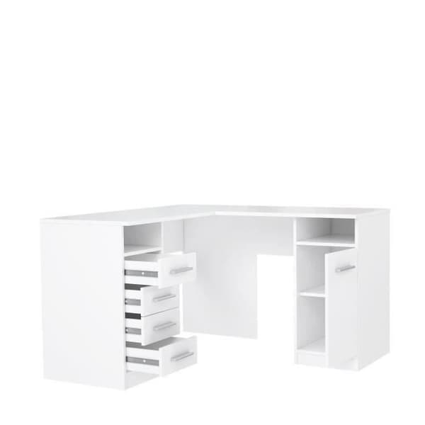TOLEDE Hörnskrivbord 1 dörr 4 lådor - Vit pappersdekor - L 125 x D 125 x H 75 cm
