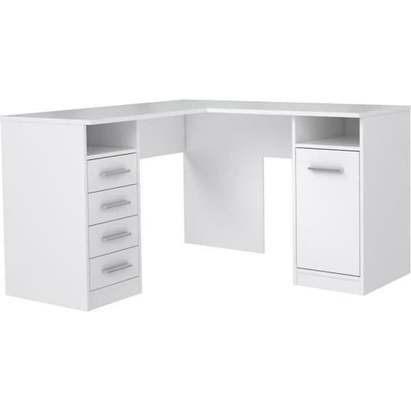 TOLEDE Hörnskrivbord 1 dörr 4 lådor - Vit pappersdekor - L 125 x D 125 x H 75 cm