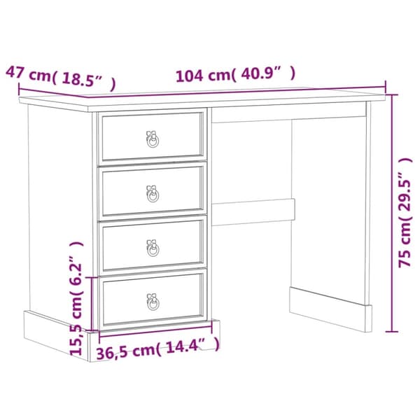 vidaXL Sminkebord Corona 104x47x75 cm heltre furu