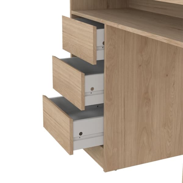 FunctionPlus skrivebord med lås 1 låge 3 skuffer valnød dekor.