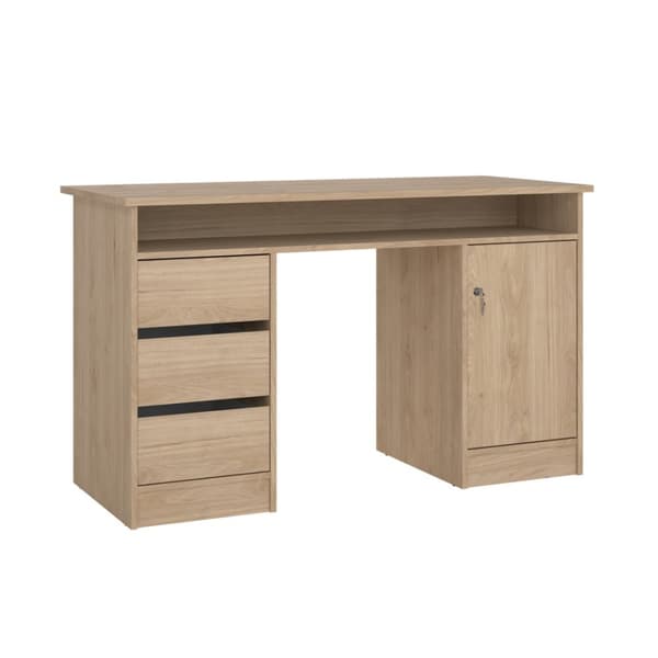 FunctionPlus skrivebord med lås 1 låge 3 skuffer valnød dekor.