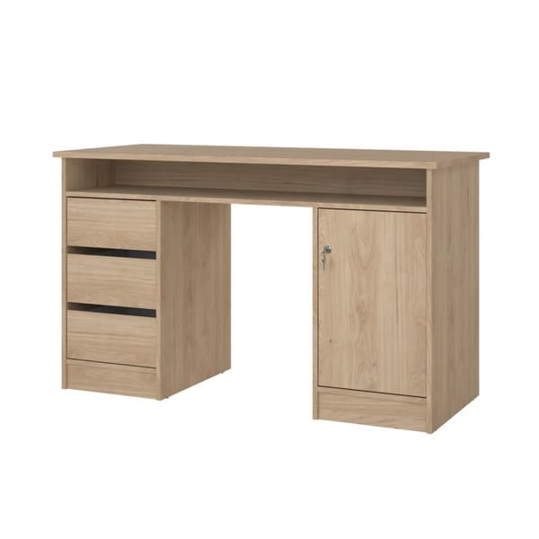 FunctionPlus skrivebord med lås 1 låge 3 skuffer valnød dekor.