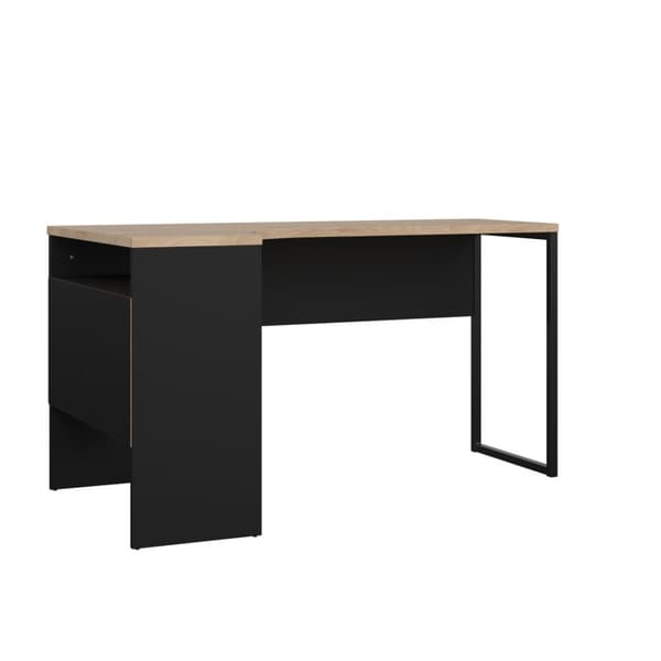 FunctionPlus skrivbord hörna 3 hyllor 2 lådor valnöt dekor svart matt.