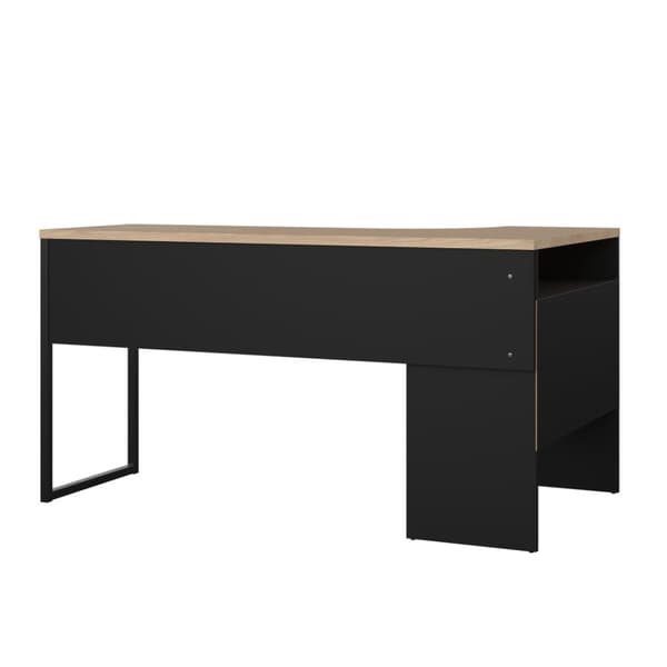 FunctionPlus skrivbord hörna 3 hyllor 2 lådor valnöt dekor svart matt.
