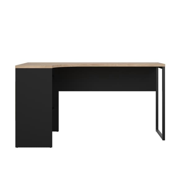 FunctionPlus skrivbord hörna 3 hyllor 2 lådor valnöt dekor svart matt.