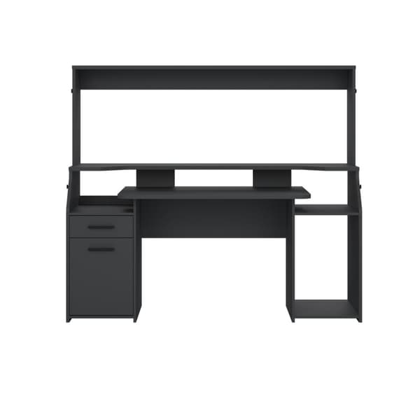 FunctionPlus skrivebord med reol hylder 1 låge 1 skuffe grå mat.