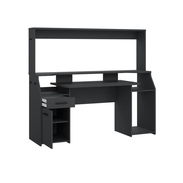 FunctionPlus skrivebord med reol hylder 1 låge 1 skuffe grå mat.