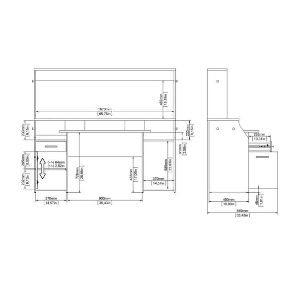 FunctionPlus skrivebord med reol hylder 1 låge 1 skuffe grå mat.