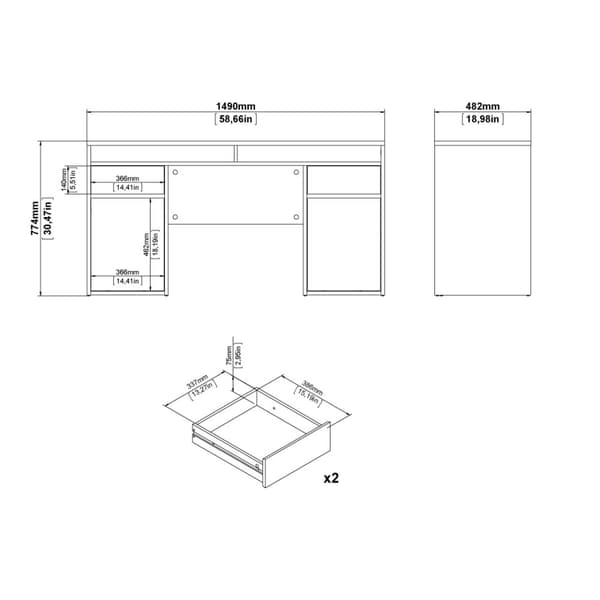 FunctionPlus skrivebord 2 dører 2 skuffer valnøtt dekor.
