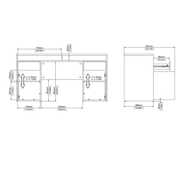 FunctionPlus skrivebord 2 dører 2 skuffer valnøtt dekor.