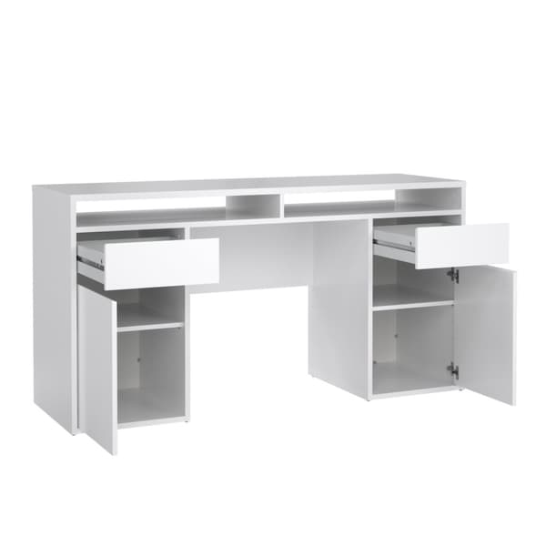 FunctionPlus skrivebord 2 dører 2 skuffer hvit høyglans.
