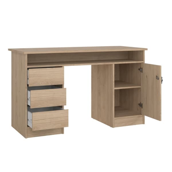 FunctionPlus skrivebord med lås 1 dør 3 skuffer valnøtt dekor.