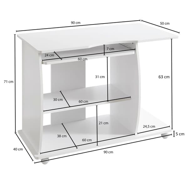 Rootz modernt datorbord med PC-hylla - Tidlös design - Förvaringsmöjligheter - Rundade 3D-hörn - 90 cm x 71 cm x 50 cm