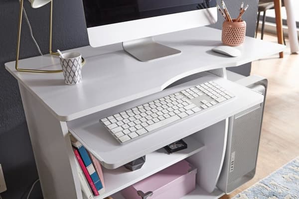 Rootz modernt datorbord med PC-hylla - Tidlös design - Förvaringsmöjligheter - Rundade 3D-hörn - 90 cm x 71 cm x 50 cm