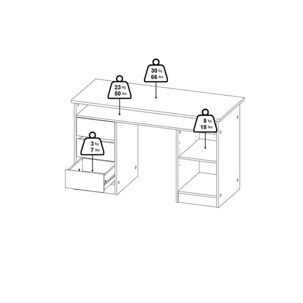 FunctionPlus skrivebord med lås 1 låge 3 skuffer eg dekor sort.