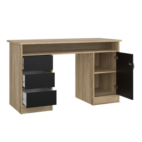 FunctionPlus skrivebord med lås 1 dør 3 skuffer eik dekor svart.