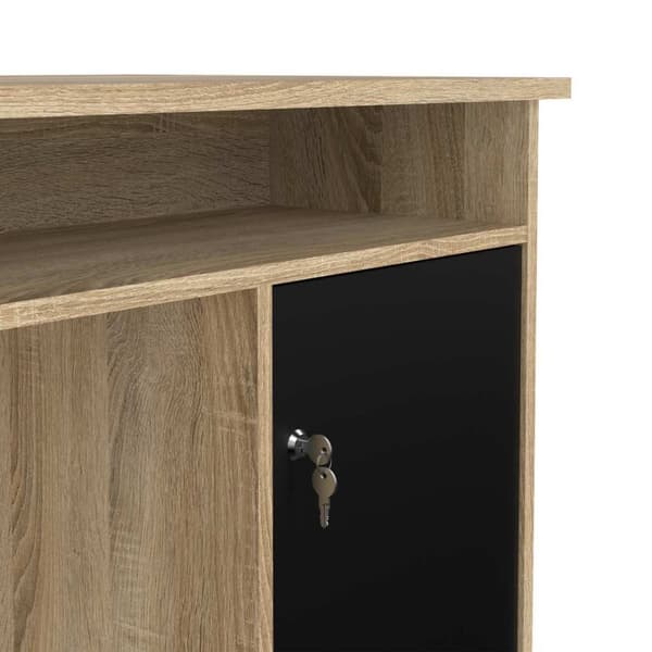 FunctionPlus skrivebord med lås 1 dør 3 skuffer eik dekor svart.