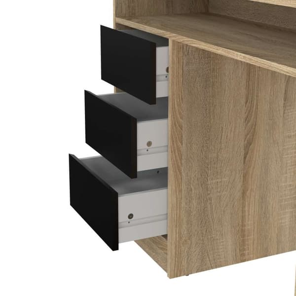 FunctionPlus skrivebord med lås 1 dør 3 skuffer eik dekor svart.