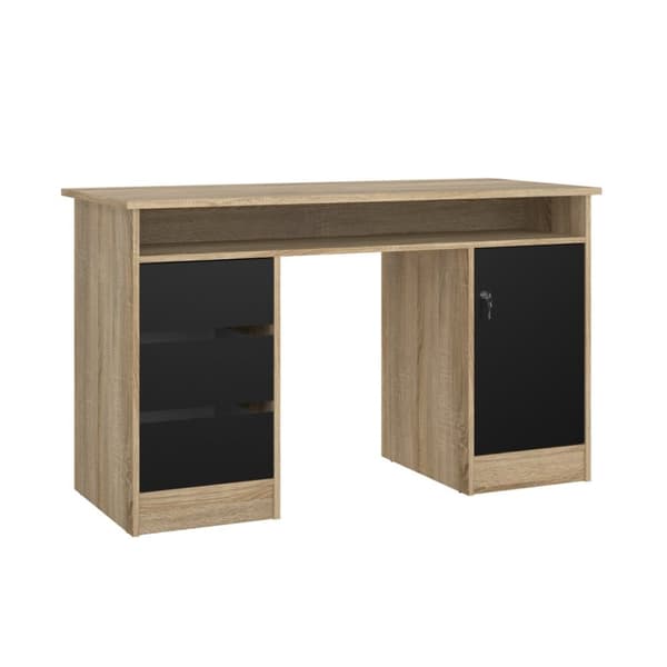 FunctionPlus skrivebord med lås 1 dør 3 skuffer eik dekor svart.