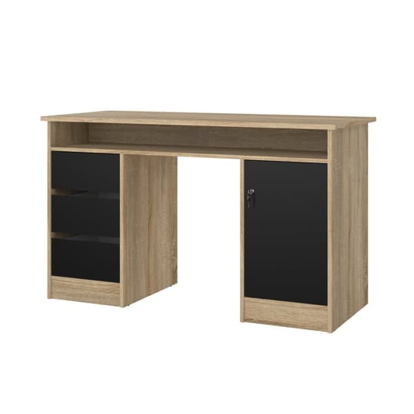 FunctionPlus skrivebord med lås 1 dør 3 skuffer eik dekor svart.
